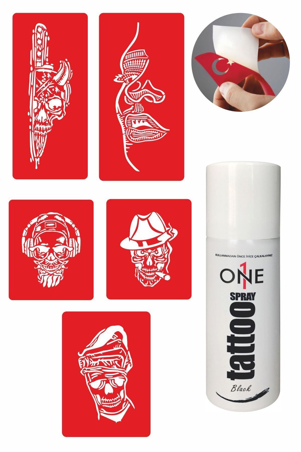ONE SPRAY TATTOO Korkusuzlar Dövme Seti Siyah Sprey Ve 5 Desen 7710915
