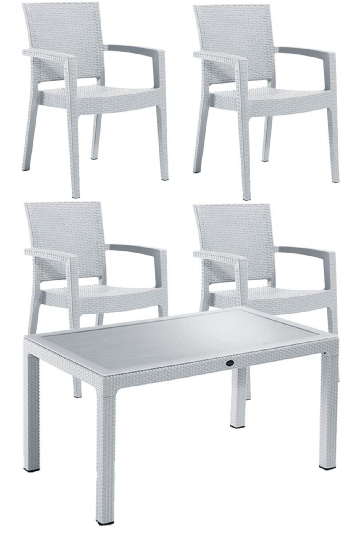 Yekta Home Beyaz 4 Kişilik Sandalye ve Paris Koltuk Camlı Masa 90*150 cm Bahçe Balkon Seti