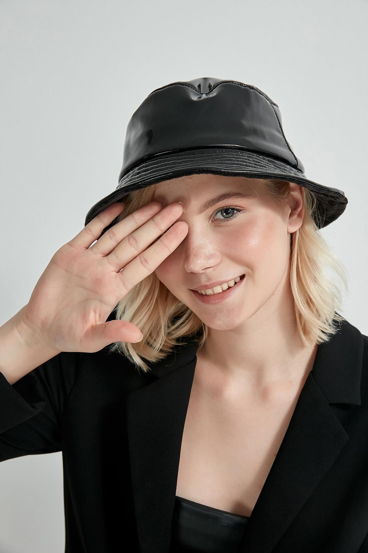YLondon 13514 Rugan Siyah Bucket Şapka