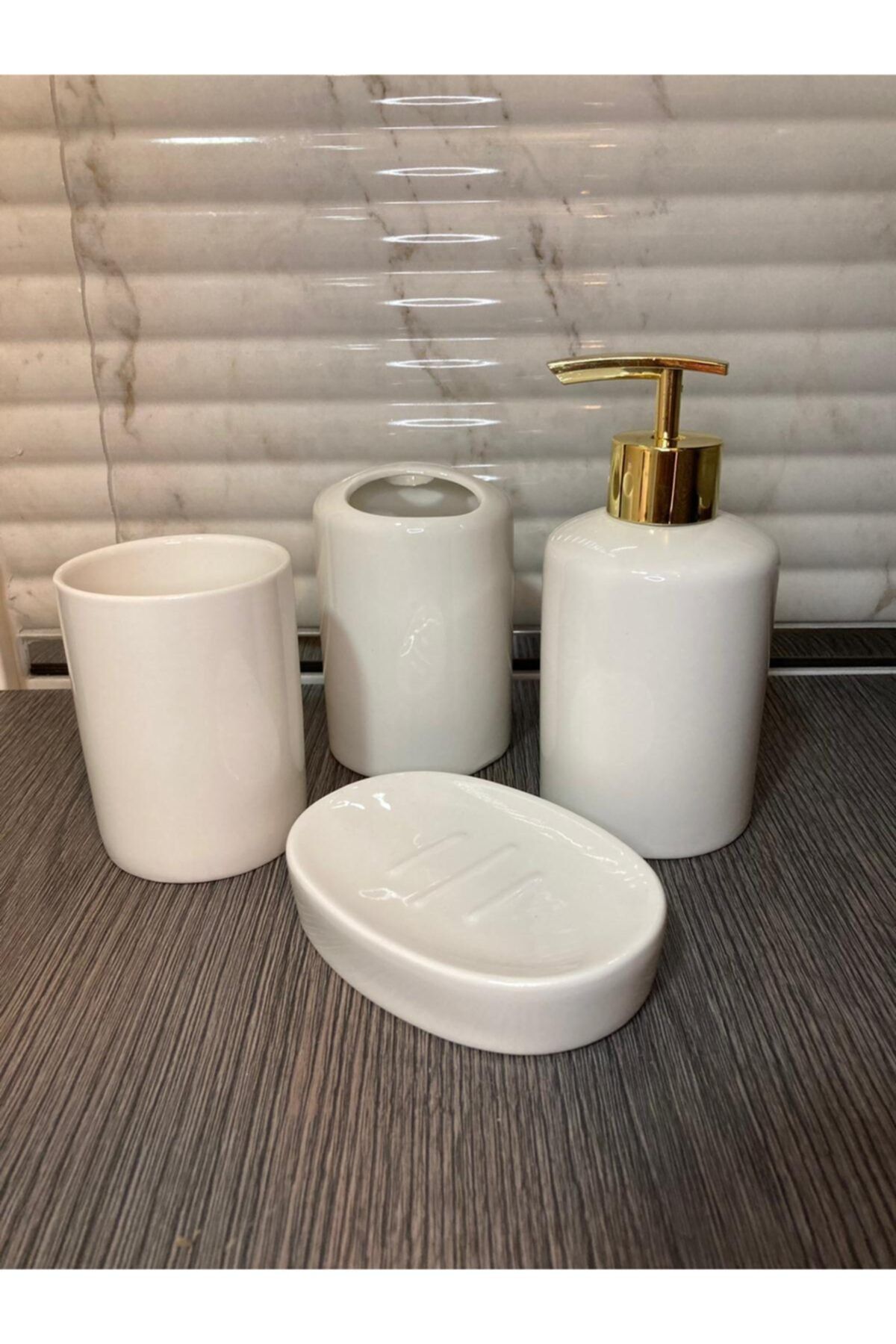 STORE and MORE Banyo Seti 4 Lü Porselen Beyaz