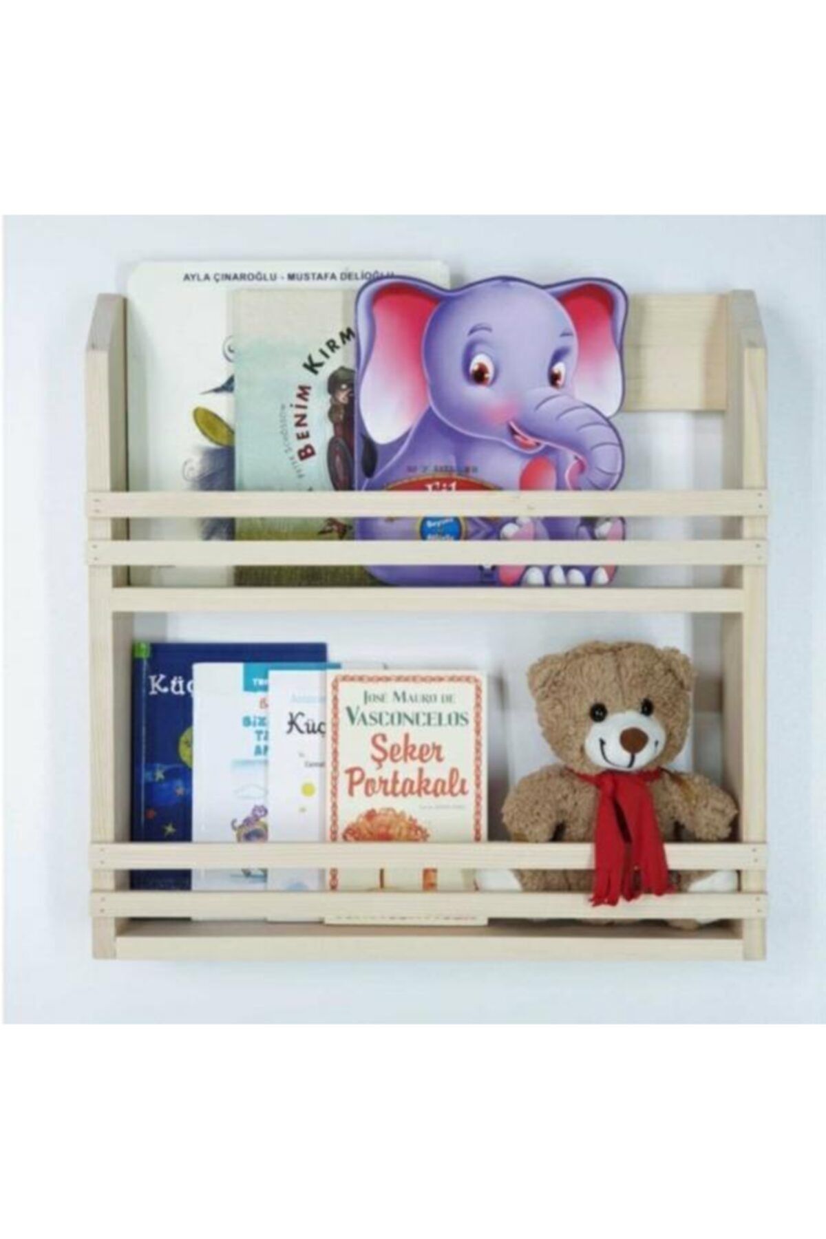 WoodWoork Ahşap Bebek Çocuk Odası Montessori Kitaplık Iki Katlı Duvar Rafı