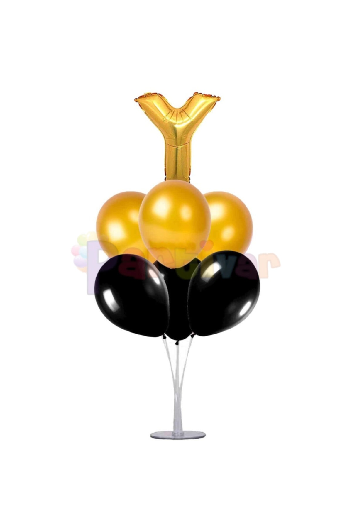 PartiVar Y Harfi 100 Cm Gold Siyah Balonlu Gold Harfli Balon Standı
