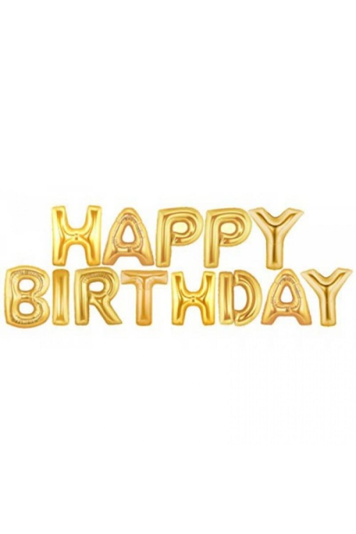 PartiVar Happy Birthday Gold Folyo Set Balon Yazı