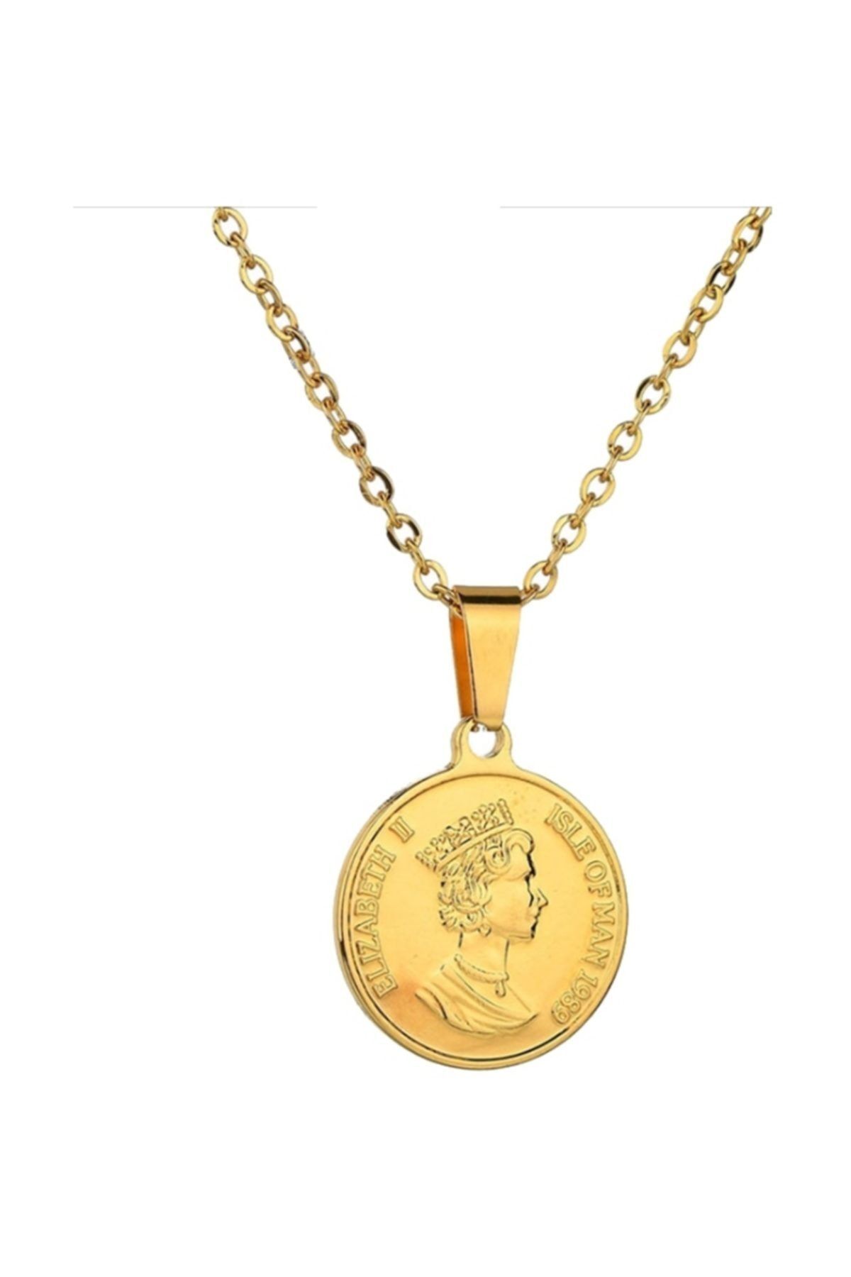 Chavin Kadın Sarı 2. Elizabeth Pesos Antik Para Bayan Çelik Kolye eb25