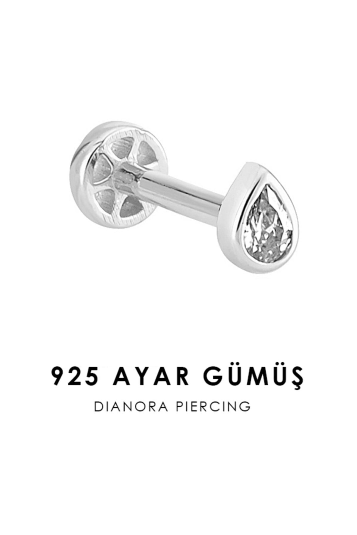 Dianora Piercing Damla Taşlı Gümüş Tragus Piercing