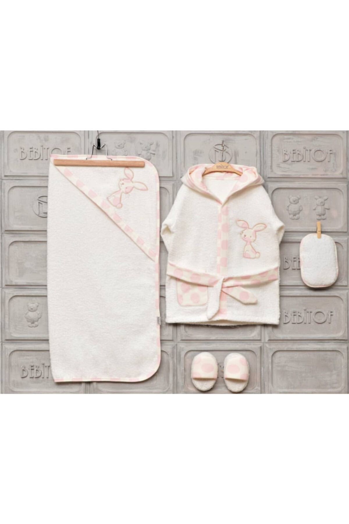 Bebitof Baby Bebitof Tavşan Aşkı Bebek Bornoz Seti Pembe