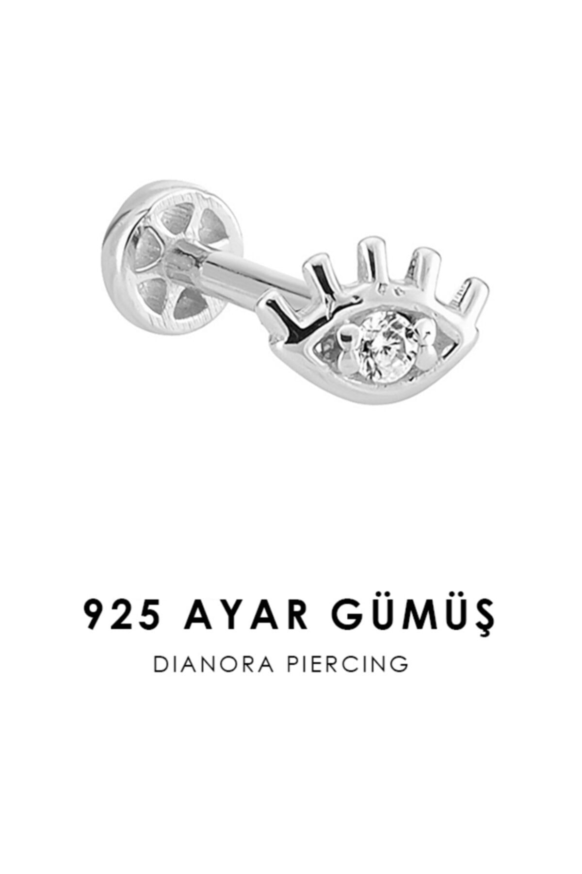 Dianora Piercing Taşlı Göz Gümüş Tragus Piercing