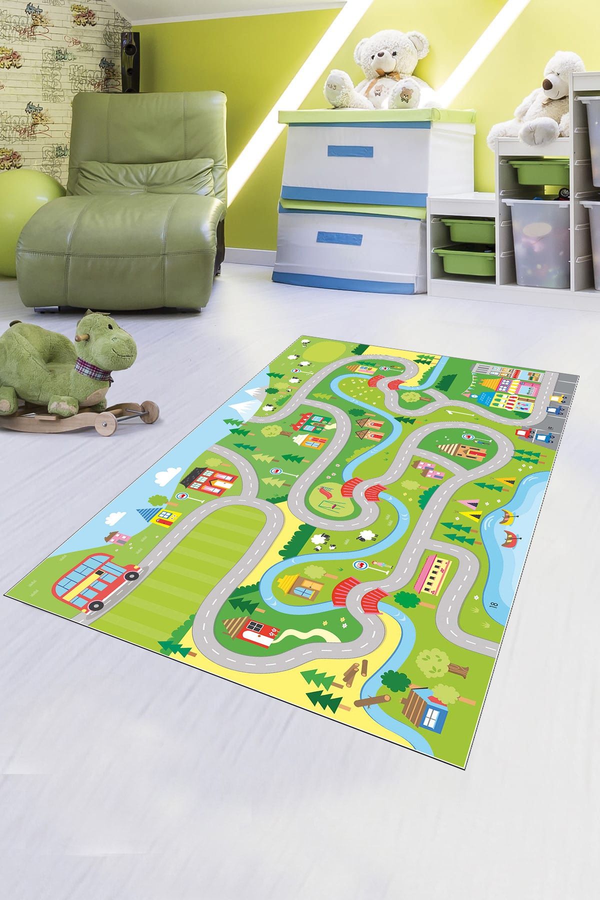 Seçkin Home City Eğlenceli Ve Eğitici Kaymaz Tabanlı Dijital Baskı Yıkanabilir Antibakteriyel Çocuk Halısı