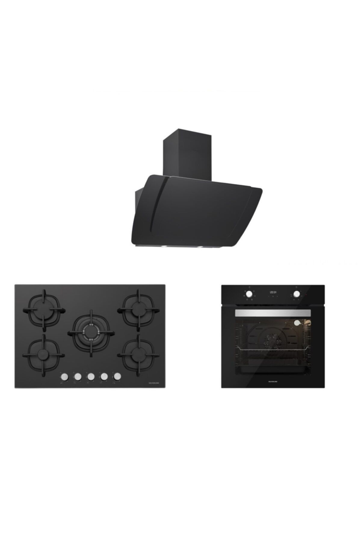 Silverline Siyah Cam Ankastre Set 5 Yıl Garanti (3373 Misto 60+cs5364b01+bo6502b02)