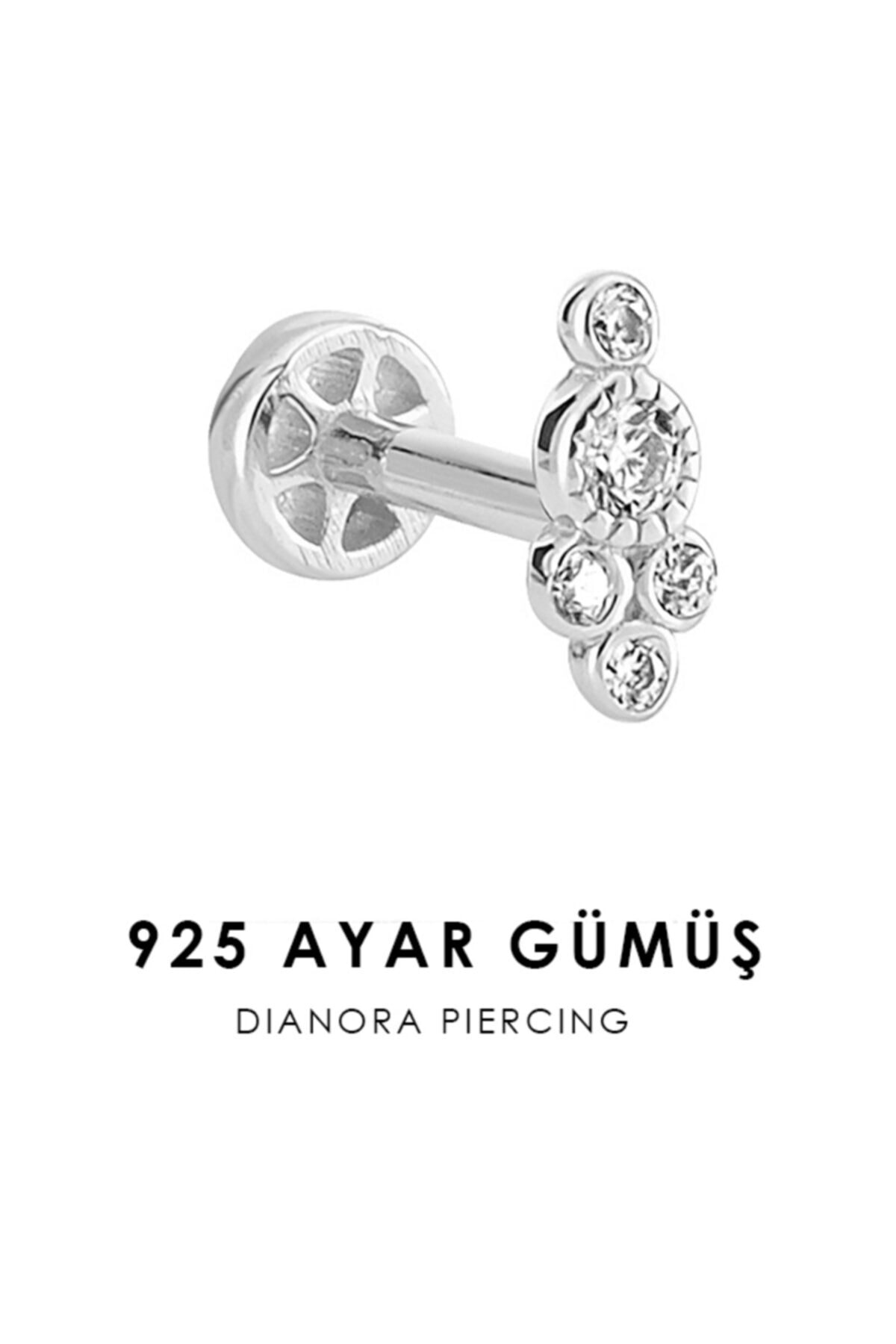 Dianora Piercing Taşlı Gümüş Tragus Piercing