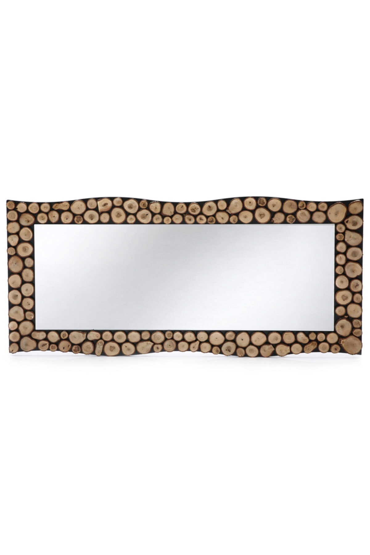 DFN WOOD Doğal Ahşap Dalgalı Dekoratif Duvar Salon Boy Aynası 140x70 Cm