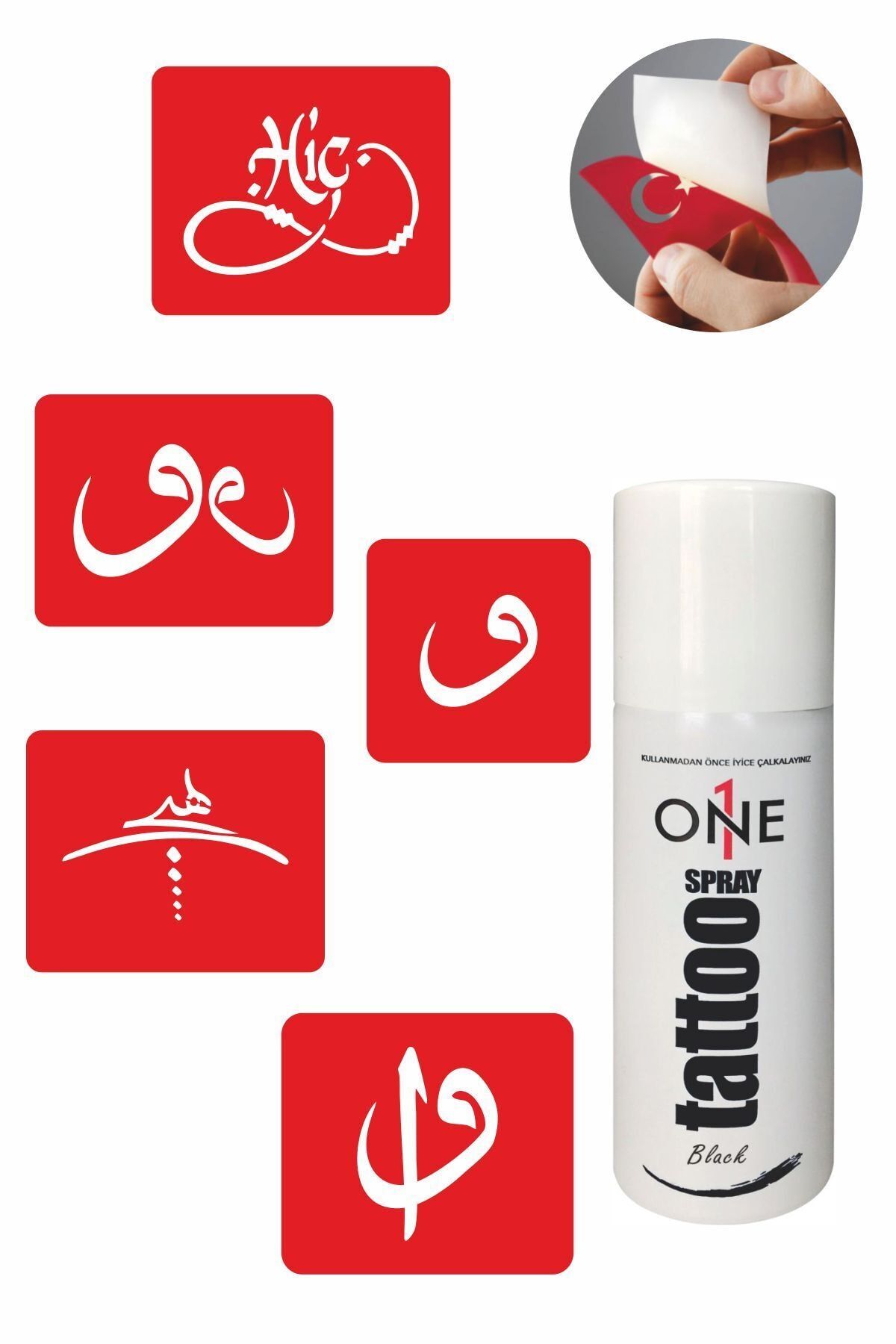 ONE SPRAY TATTOO Henna Arapça Dövme Seti Siyah Sprey Ve 5 Desen 7703315