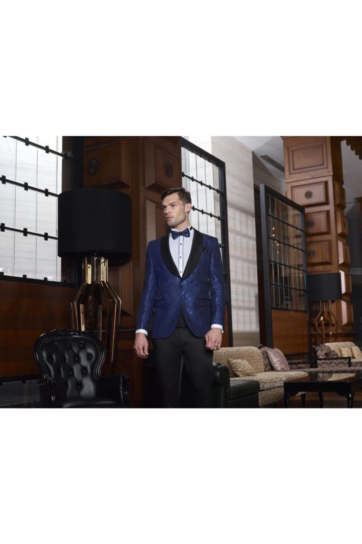 BAGGI Slim Fit Desenli Papyon Kuşaklı Smokin Parlament