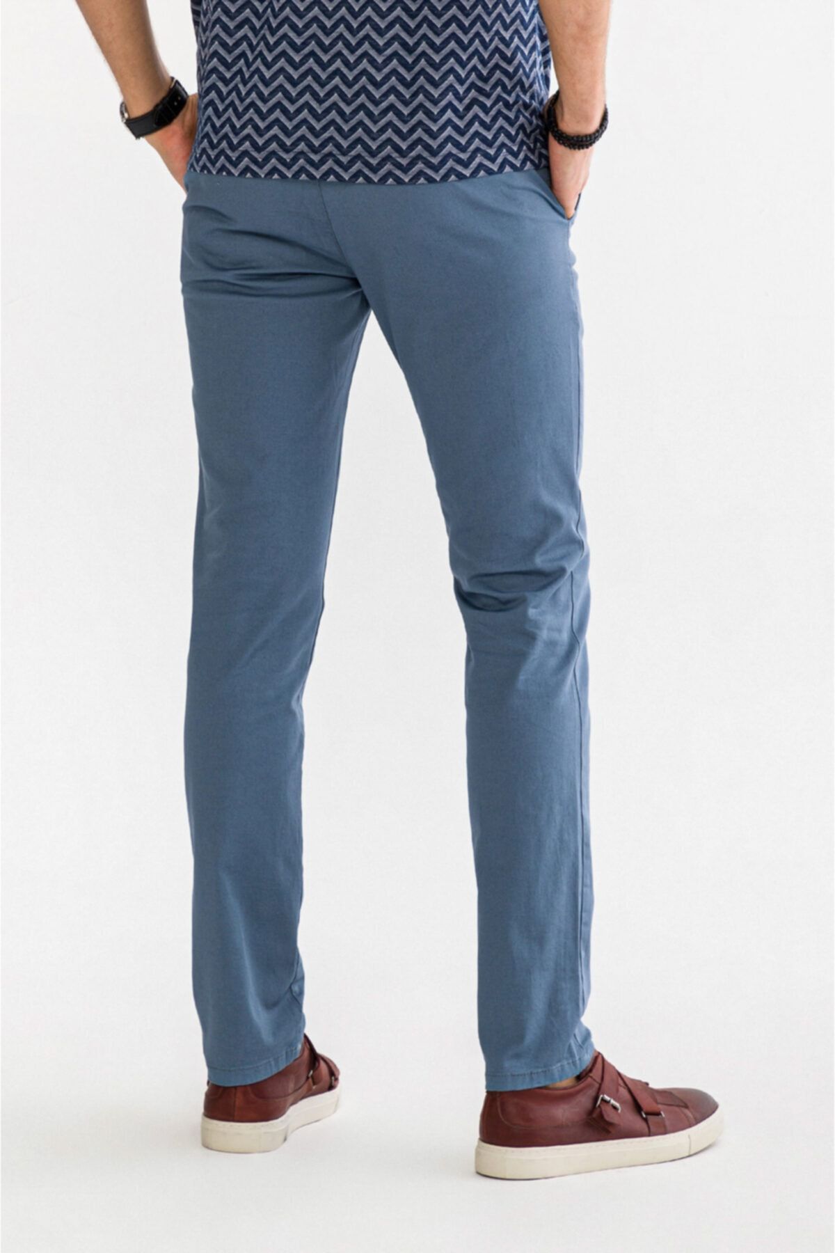 Erkek Açık Mavi Yandan Cepli Düz Slim Fit Pantolon A91b3556