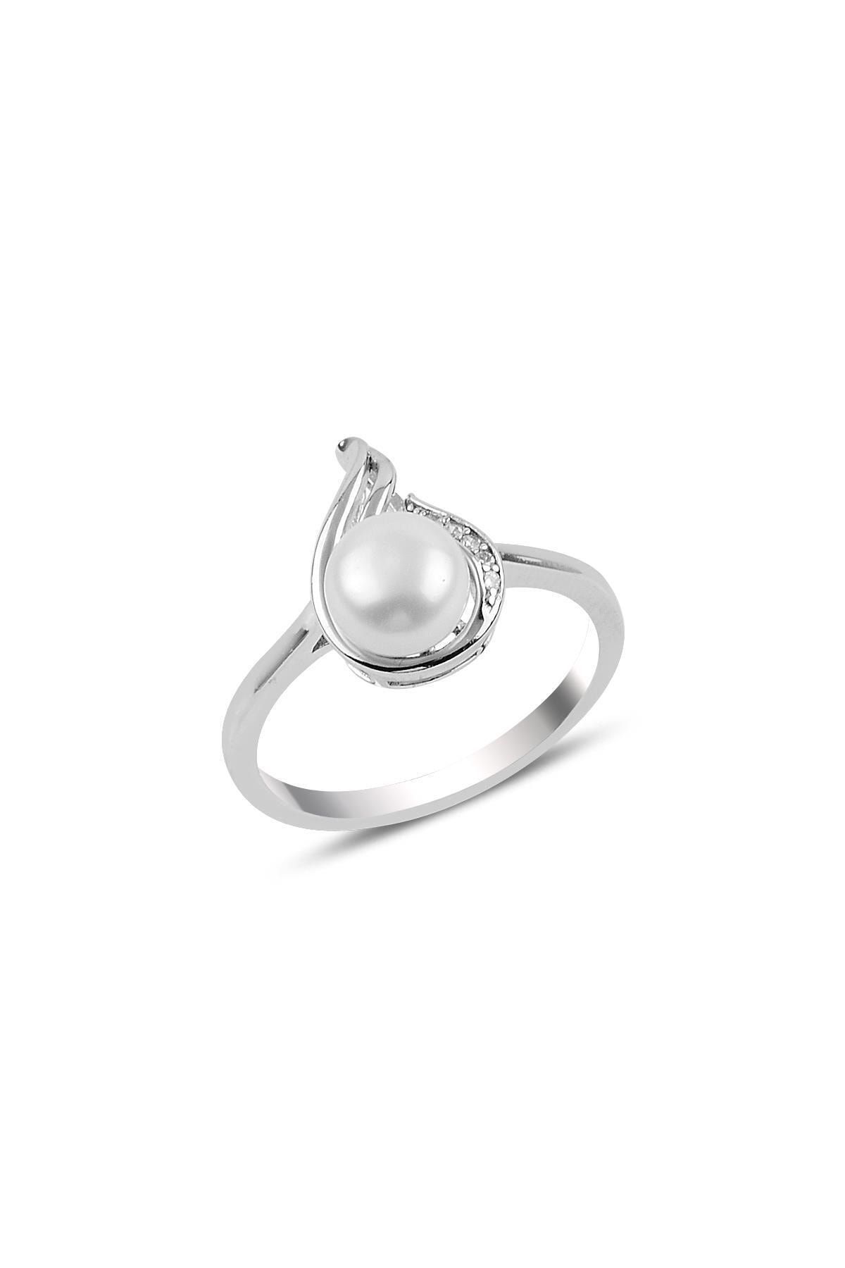 Söğütlü Silver Gümüş Damla Modeli Incili Yüzük Sgtl10104