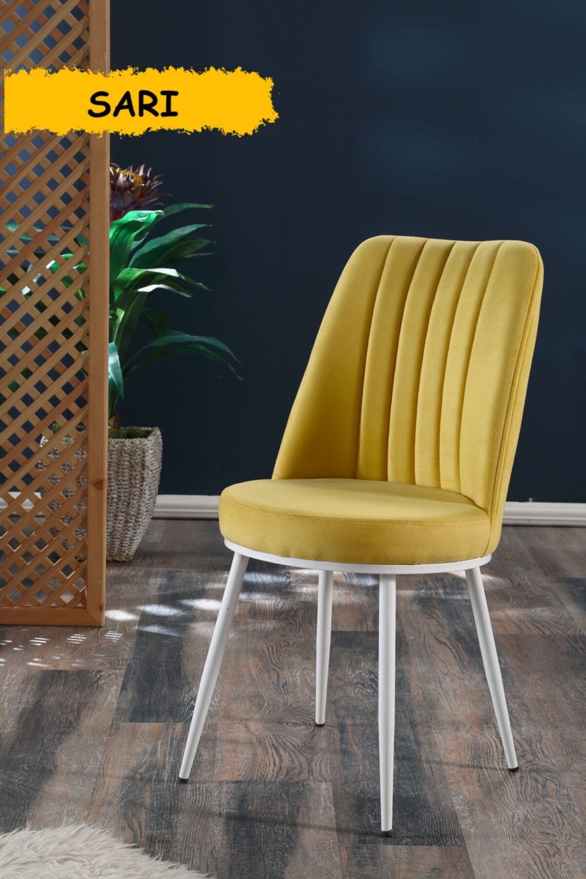 MYMASSA Gold Sandalye Sarı - Metal Beyaz Ayaklı