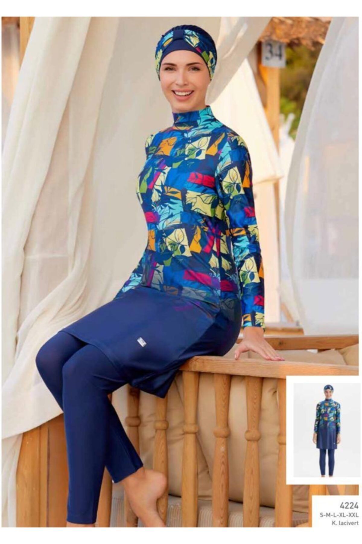 Adasea 4224 Lacivert Tam Boy Tasarım Tesettür Mayo