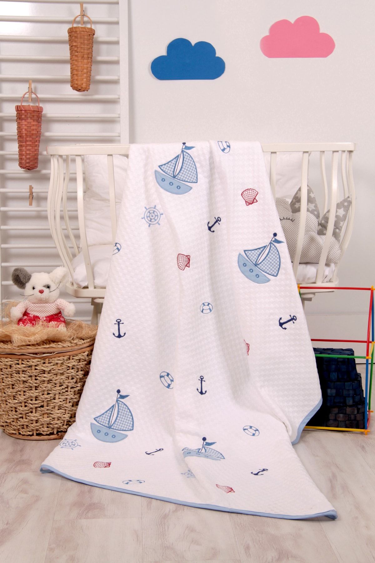 mellowbabystore %100 Pamuk Mavi Yelken Desenli Bebek Pikesi