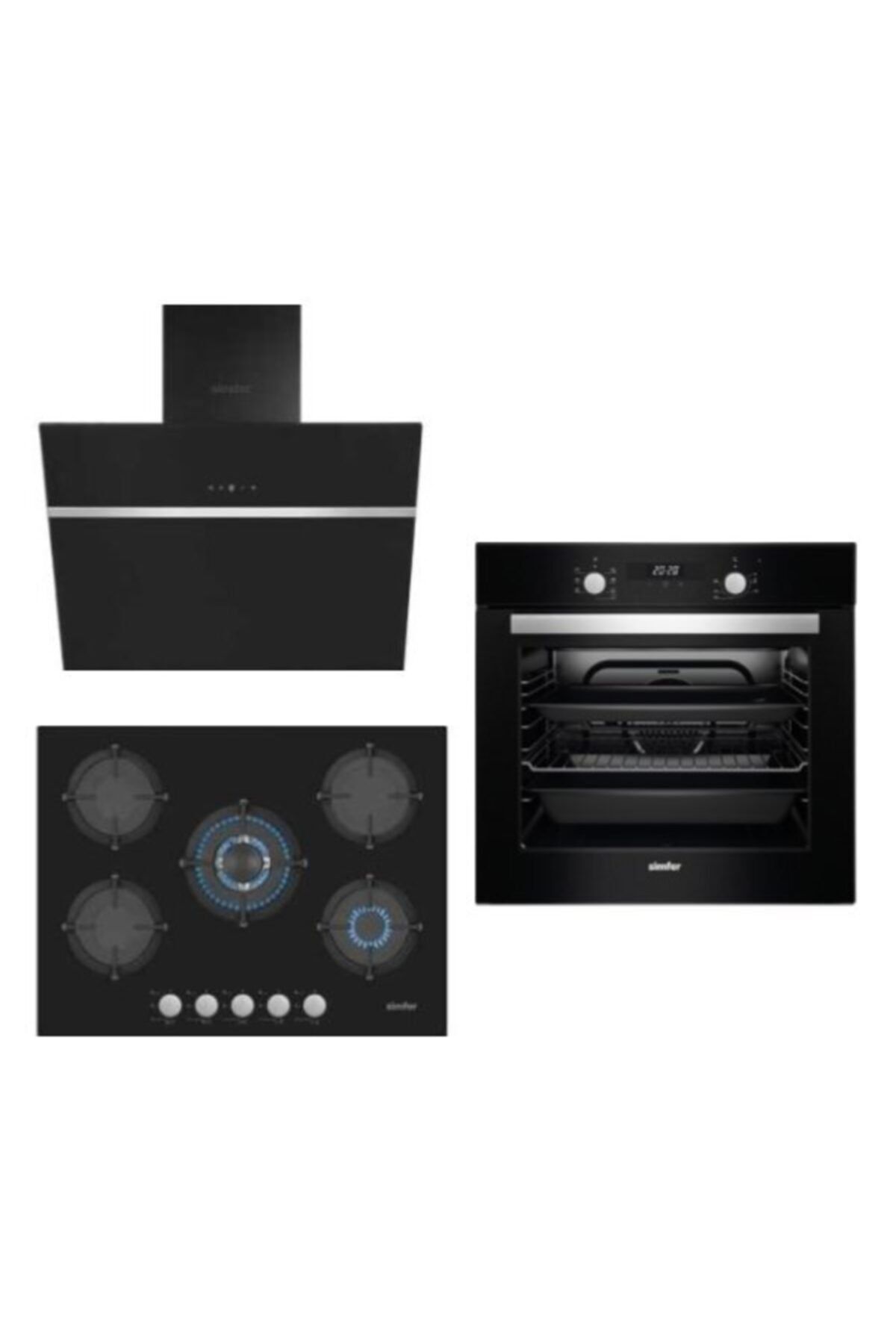 Simfer Siyah Cam Ankastre Set ( 7327 Fırın - 3704 Ocak - 8611 Davlumbaz)