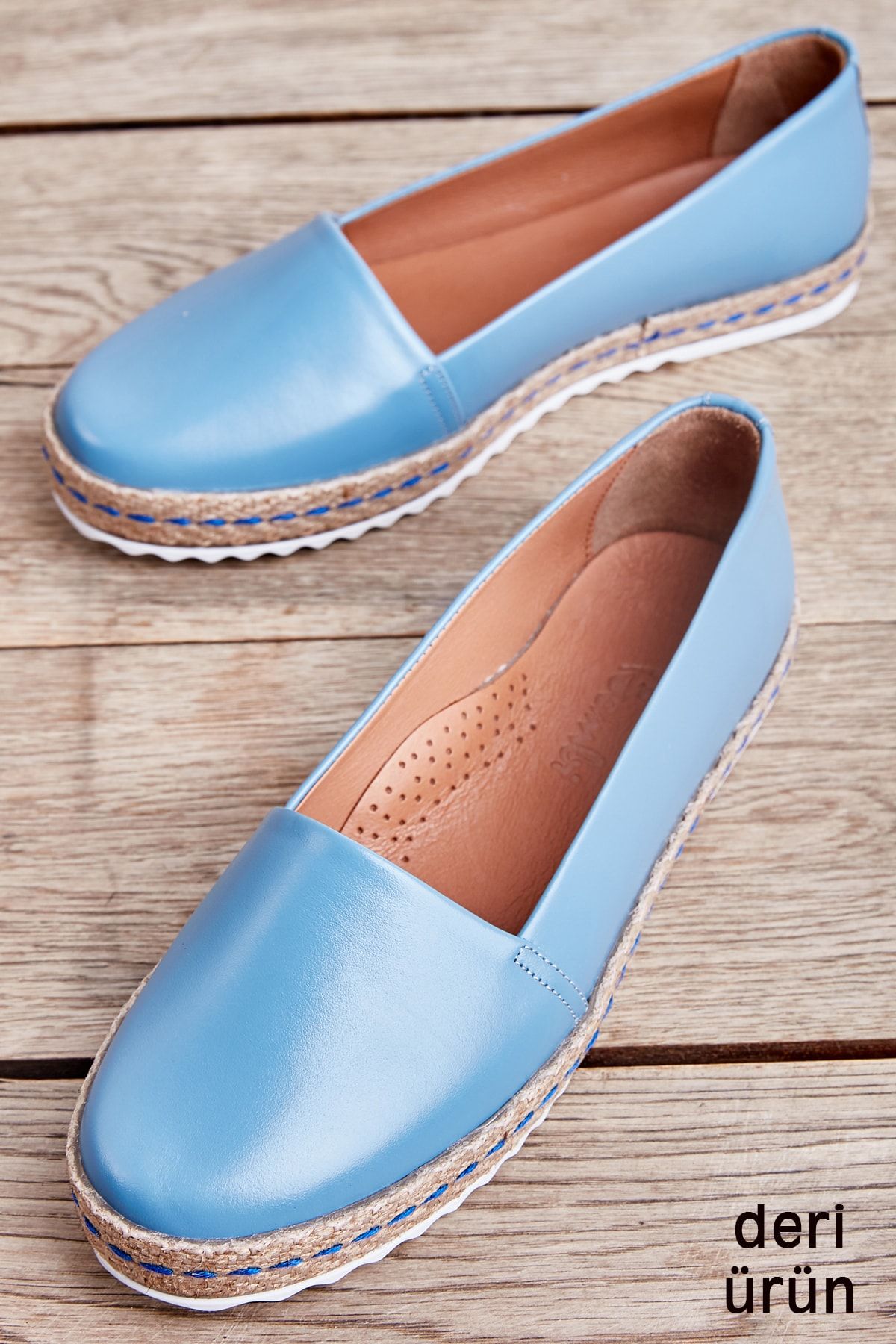 Bambi Hakiki Deri Mavi Kadın Espadril K01802021803