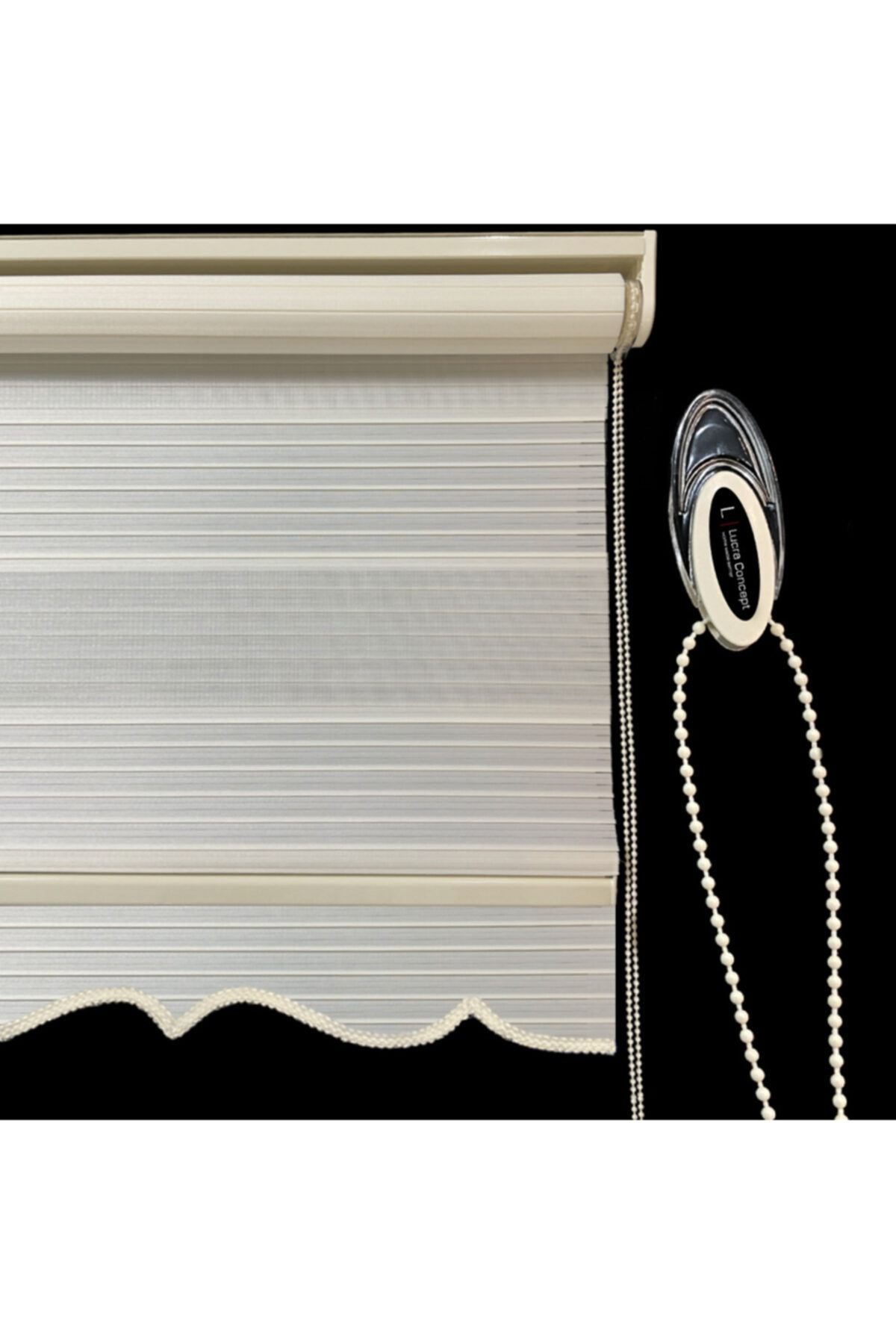 Brillant Pliseli Zebra Perde 1267-2 Etek Dilimli Krem Lcr1267-2
