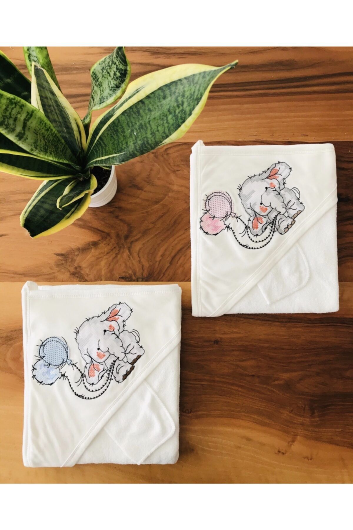 Babyline Aş Taçlı Fil Nakışlı Bebek Havlu