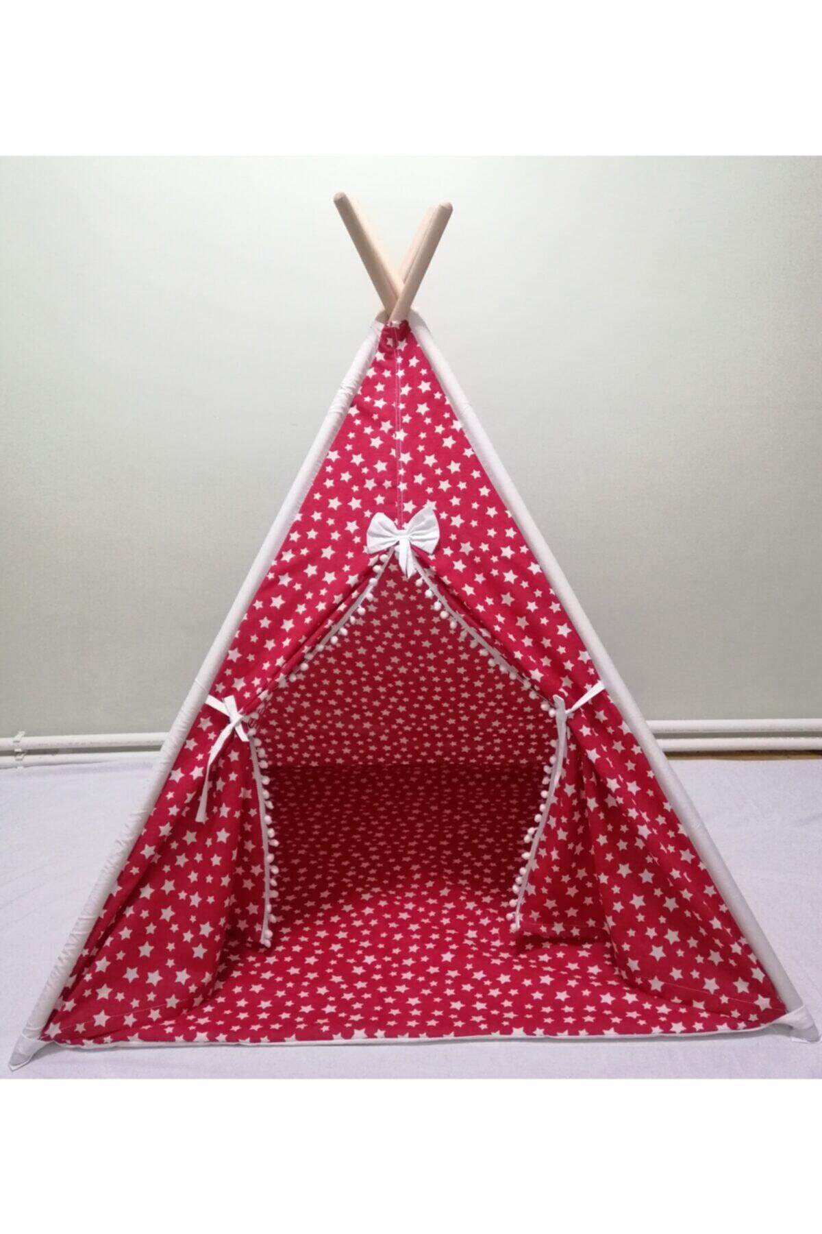 Rosemilla Unisex Çocuk Kırmızı Yıldız Desenli Kızılderili Oyun Çadırı