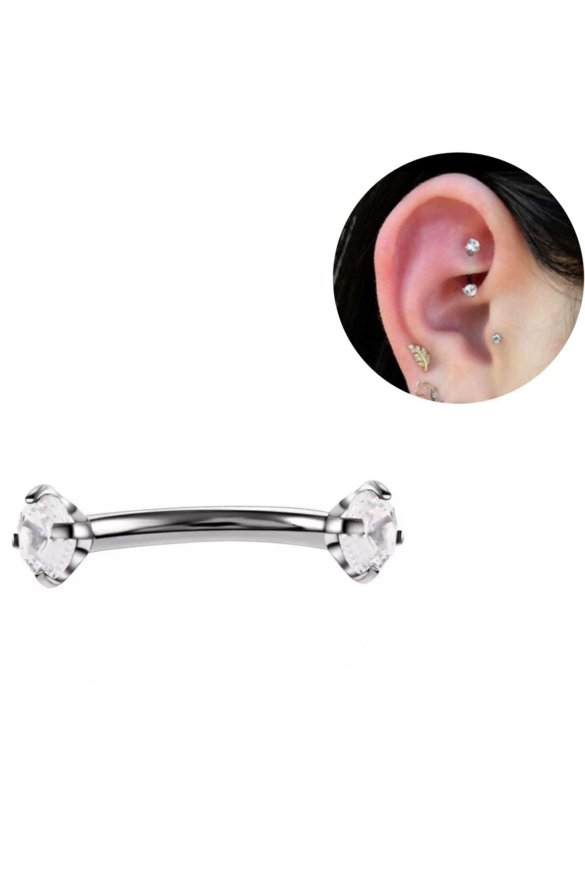 Bylin Takı Zirkon Taşlı Rook Piercing - 6mm