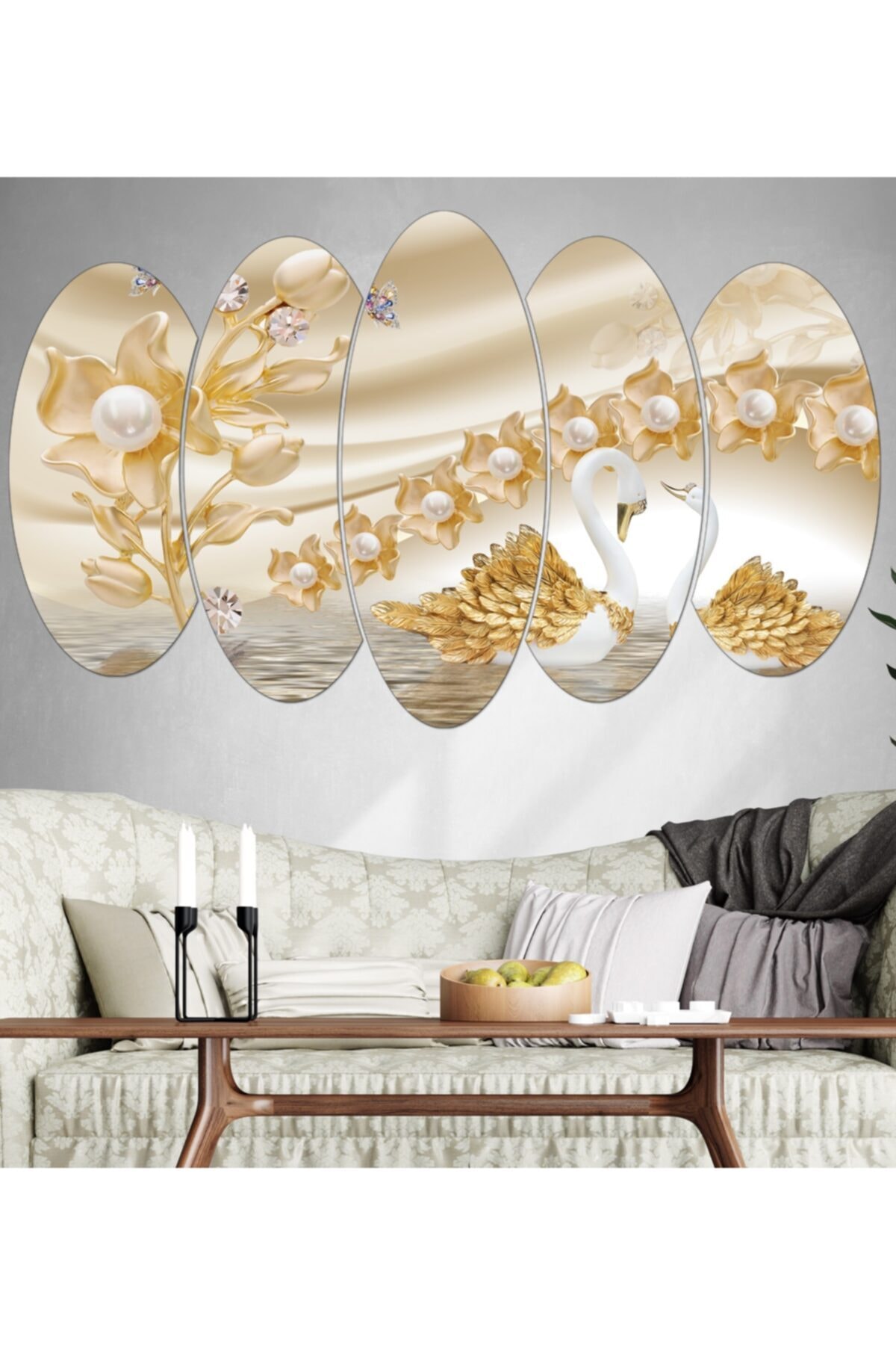 hanhomeart Gold Kuğu Parça Ahşap Duvar Tablo Seti
