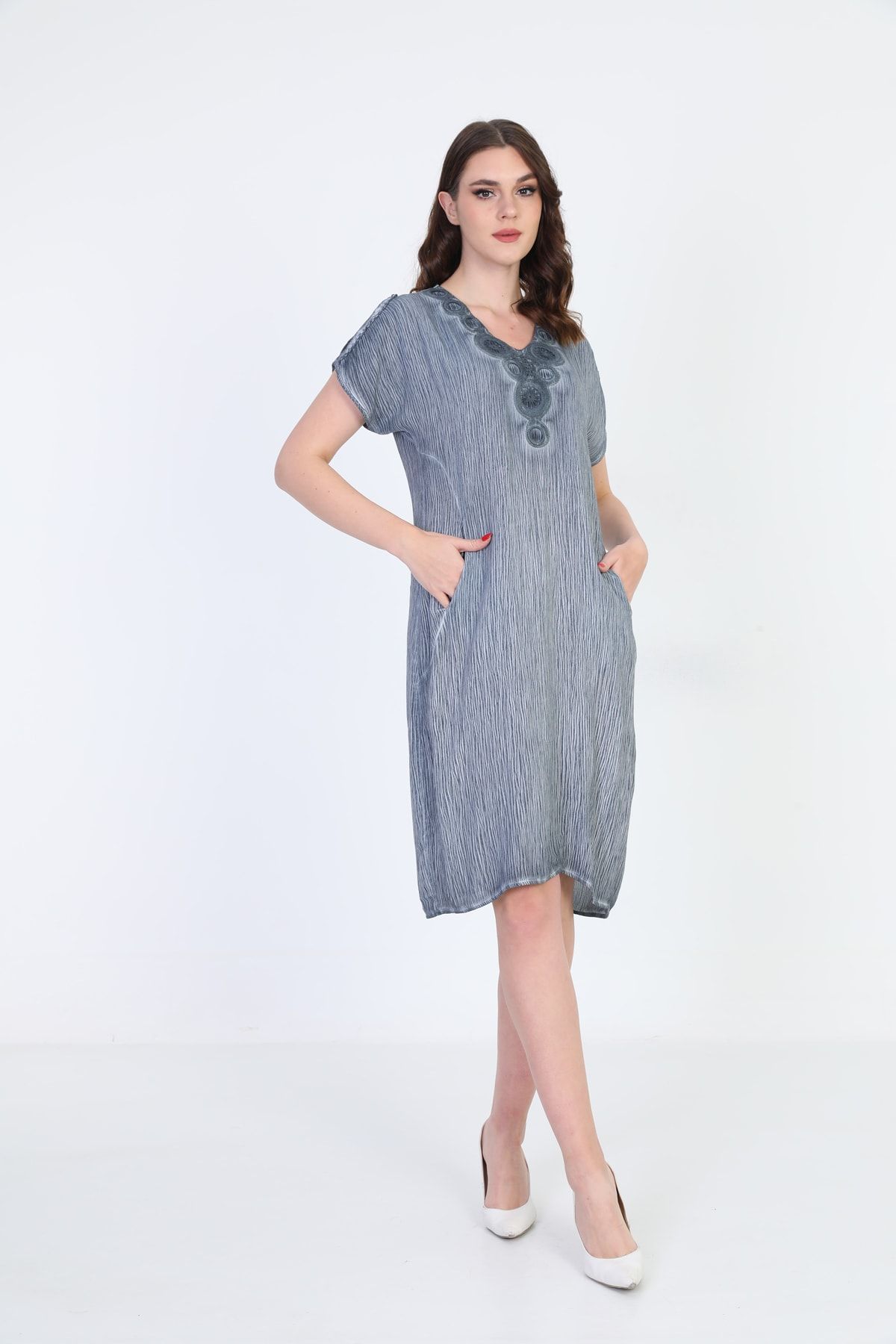 ELLA CAMELIA Women s Lace Detailed Pocket Dress 5010074 Indigo