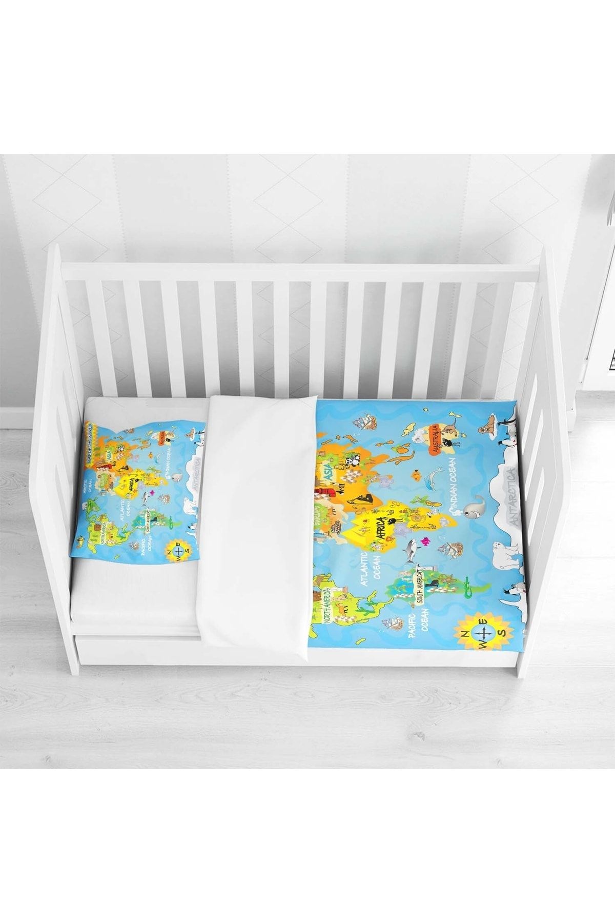 Else Dekor Blue World Map Adventurer 3D Patterned Baby Bedding Set