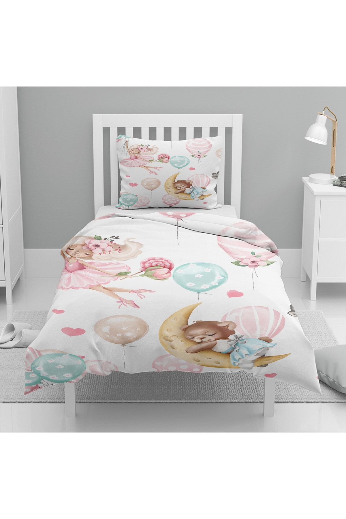 Else Dekor Pink Ballerina Balloons Sleeping Bear Patterned Single