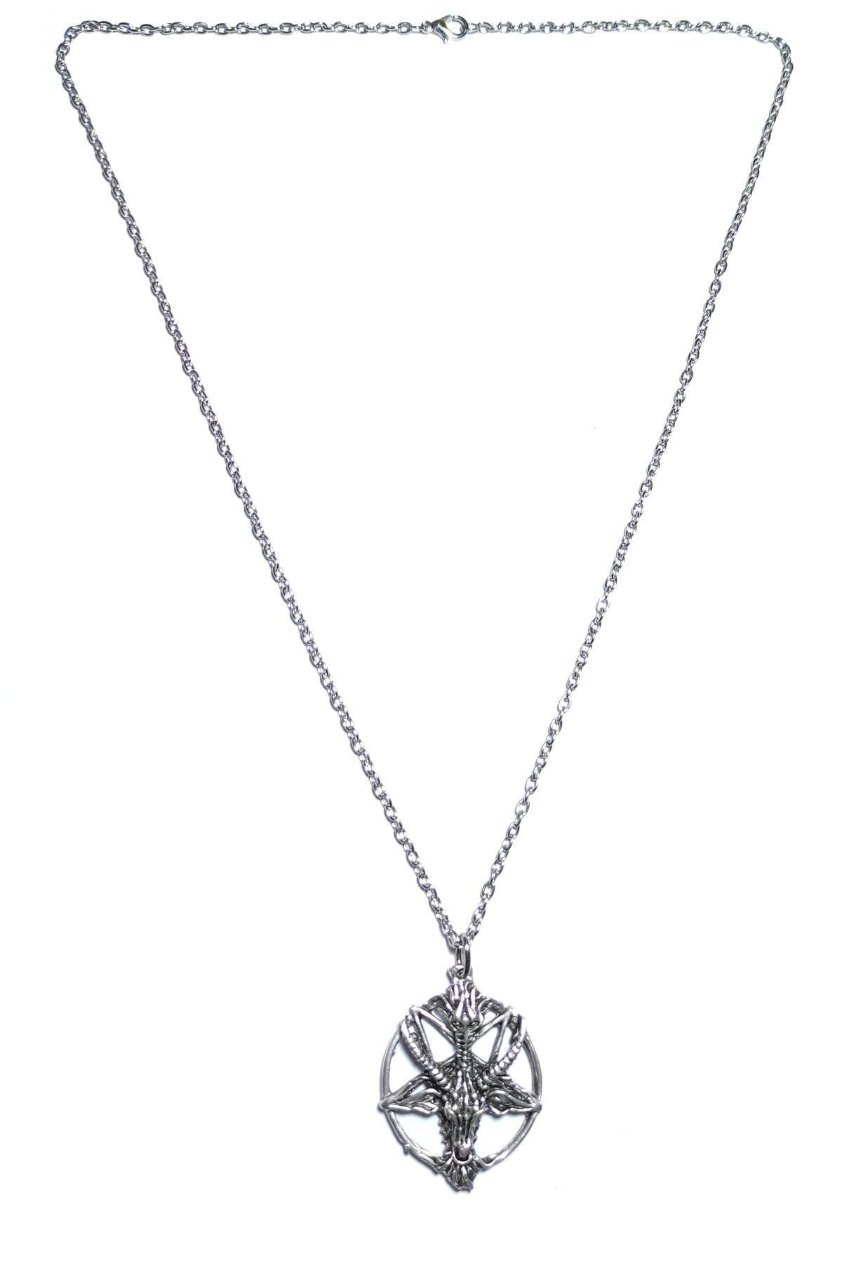 Shopiolog 925 Sterling Silver Plated Inverted Pentagram Goat Head