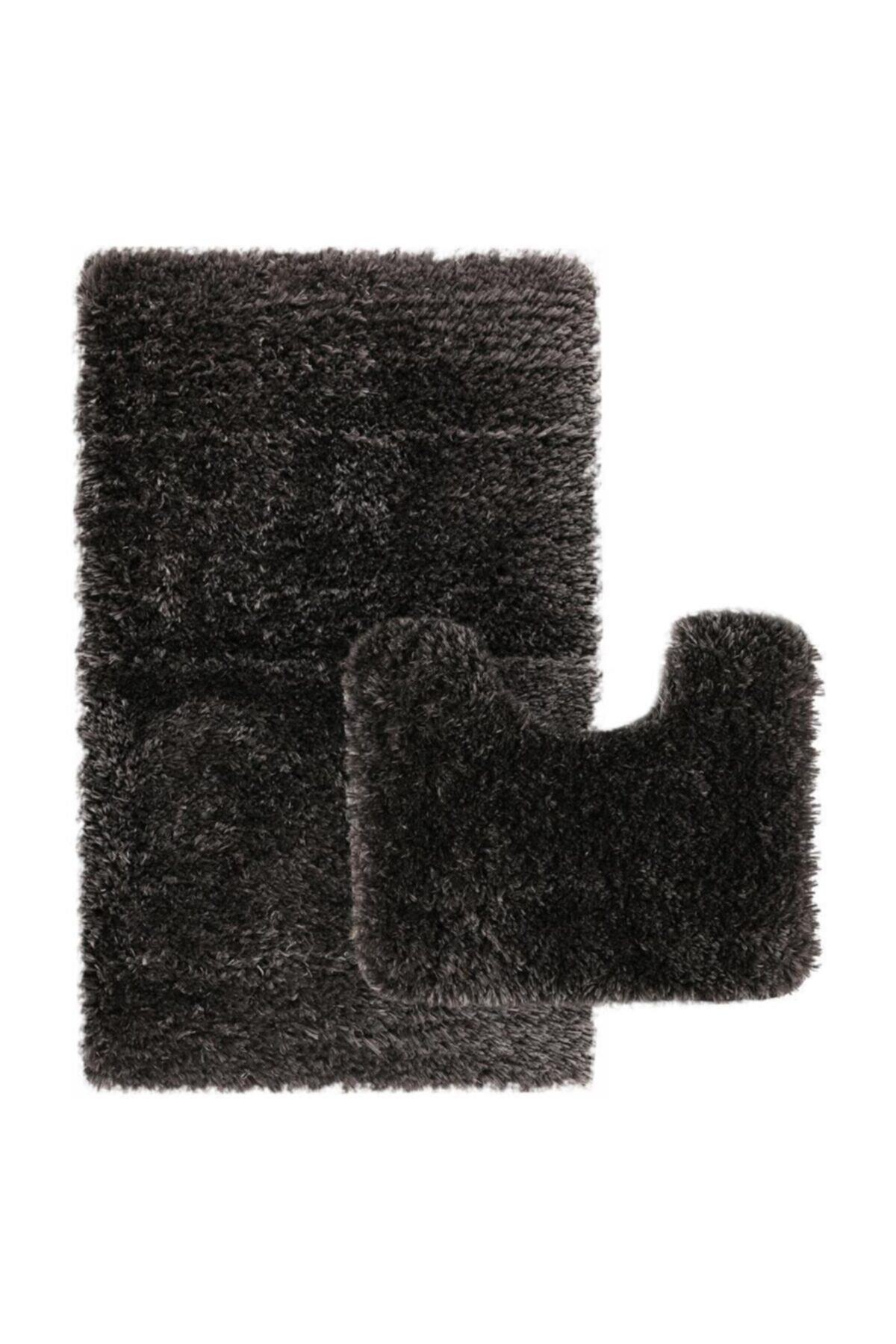 EUROBANO Füme Peluş Ultra Yumuşak Kaymaz Tabanlı 2'li Set Banyo Halısı Paspas Seti 60x100