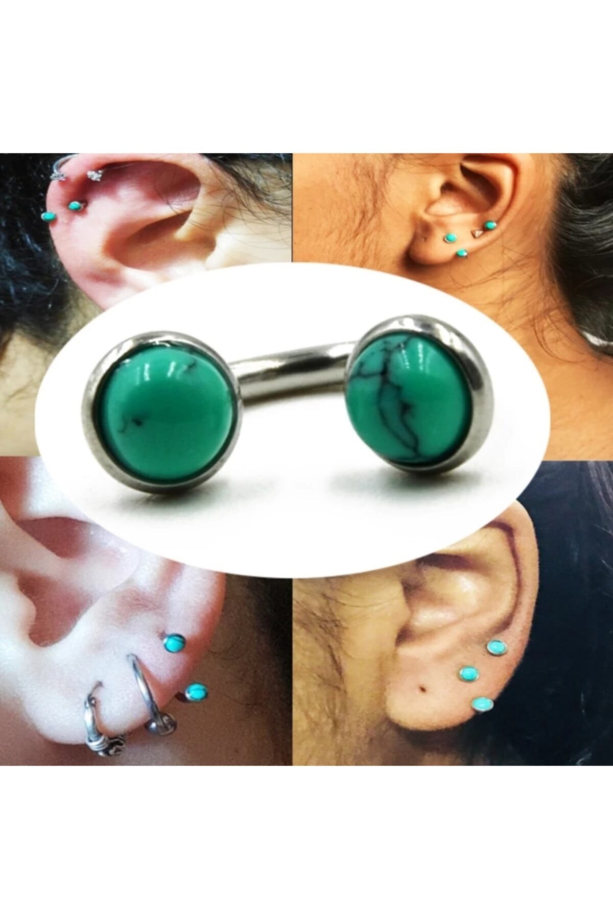 Bylin Takı Doğal Turkuaz Taşlı C Piercing - 8 Mm