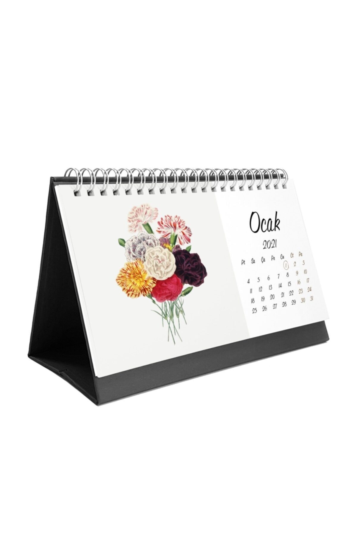 bi'aldım Vintage Çiçekli Masa Takvimi - Siyah