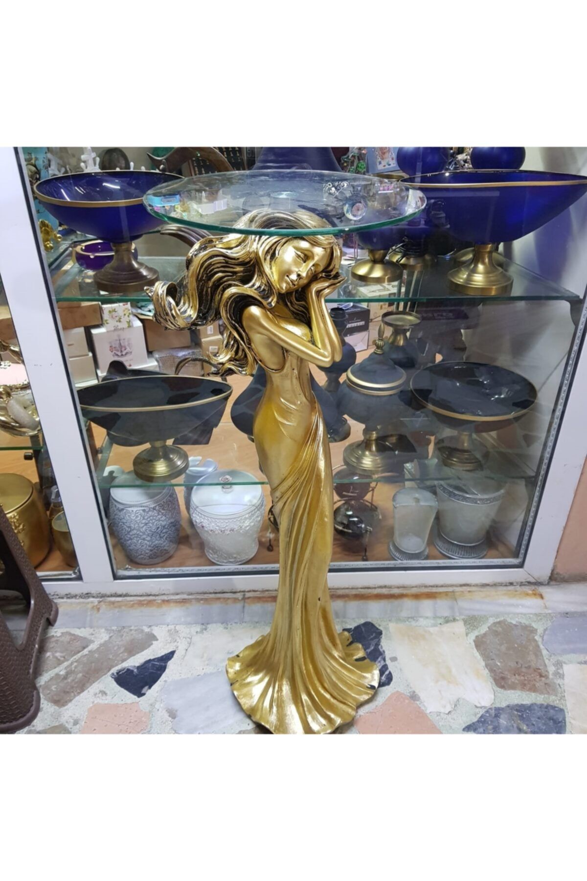 Hediye Seviyorum Yılbaşı Konsepti Polyester Sehpa Kız Altın 120 Cm