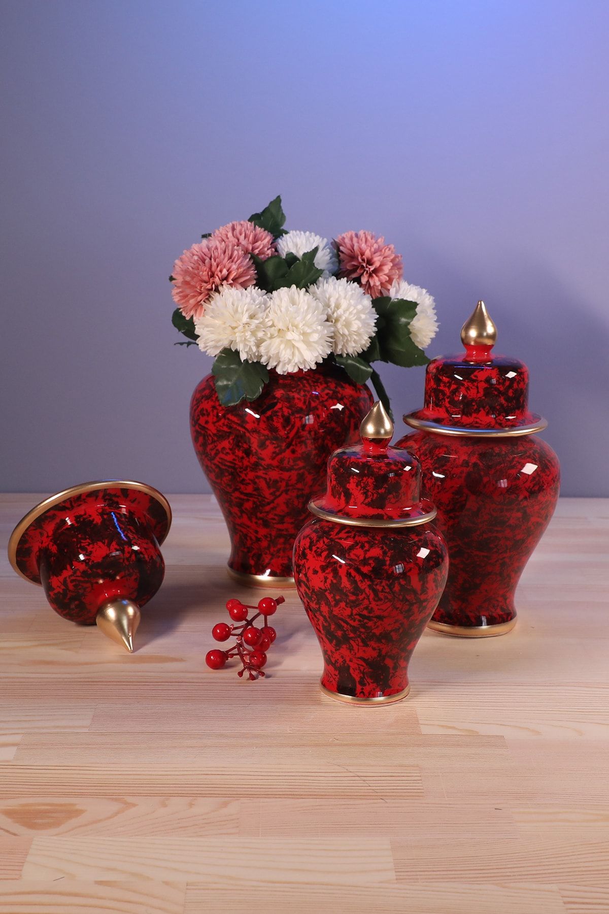 Decorandmore Şah Küp Ebruli Kırmızı