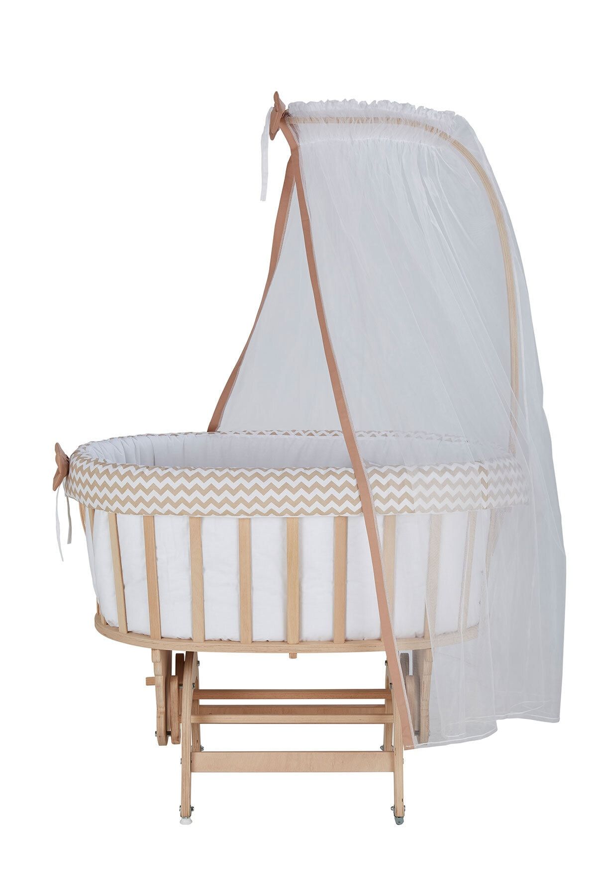 Baby Tech Ekstra Boyasız Sepet Beşik ve Kahve Zikzaklı Uyku Seti