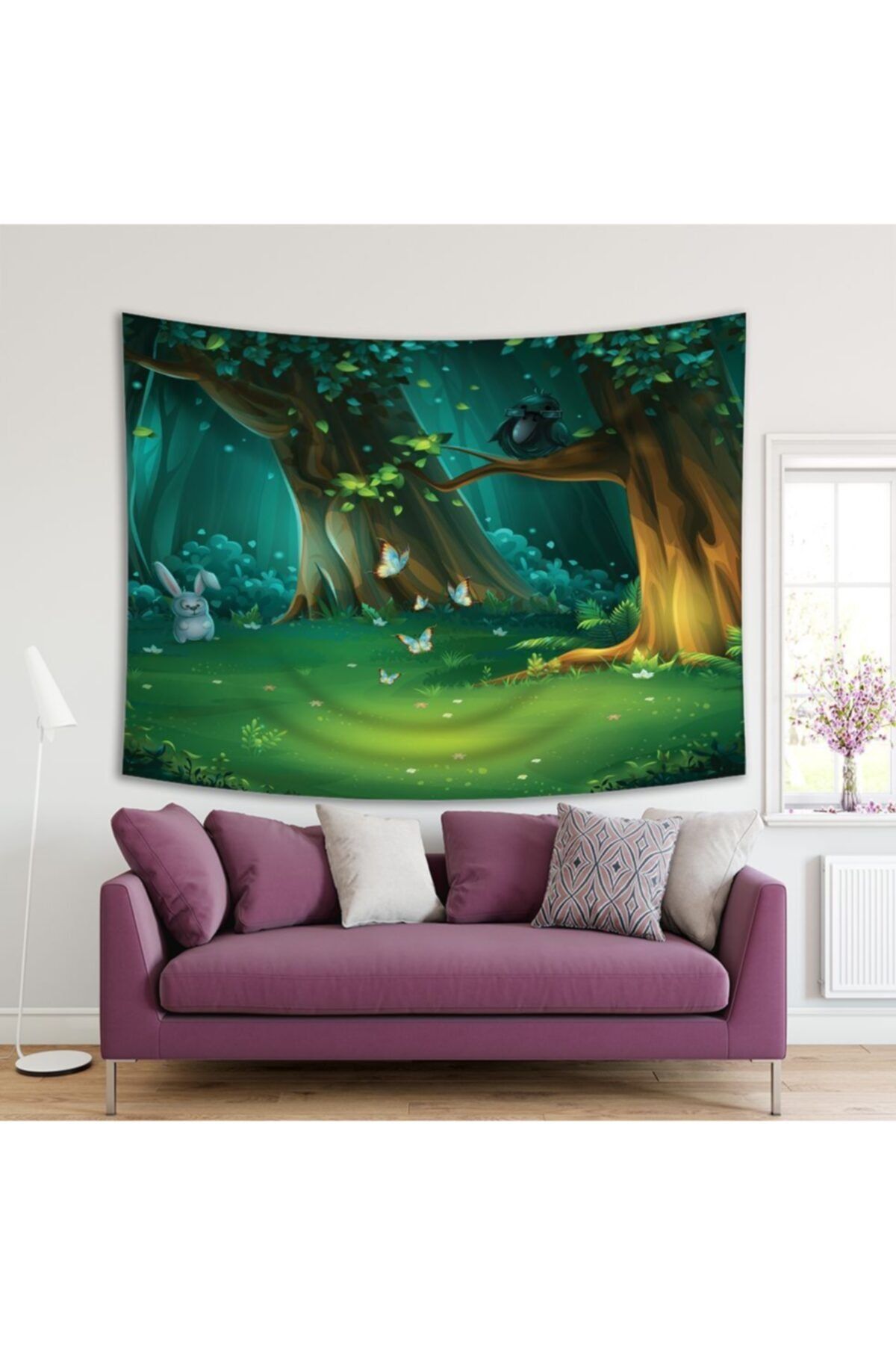 Henge Home Baskılı Duvar Örtüsü Çocuklar İçin Fantastik Orman Ağaç Desenli