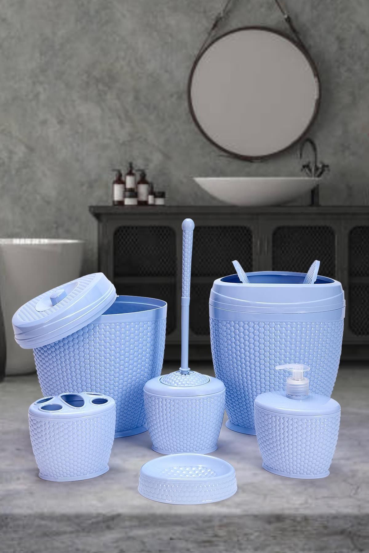 Hayveys Petek Desenli 6'lı Banyo Aksesuar Seti