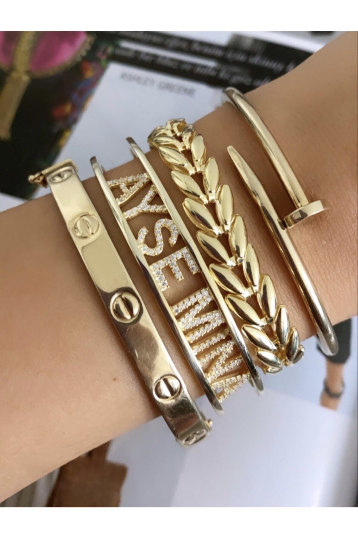 Nbsistersjewelry 925 Ayar Gümüş İsim Kelepçe Bilezik
