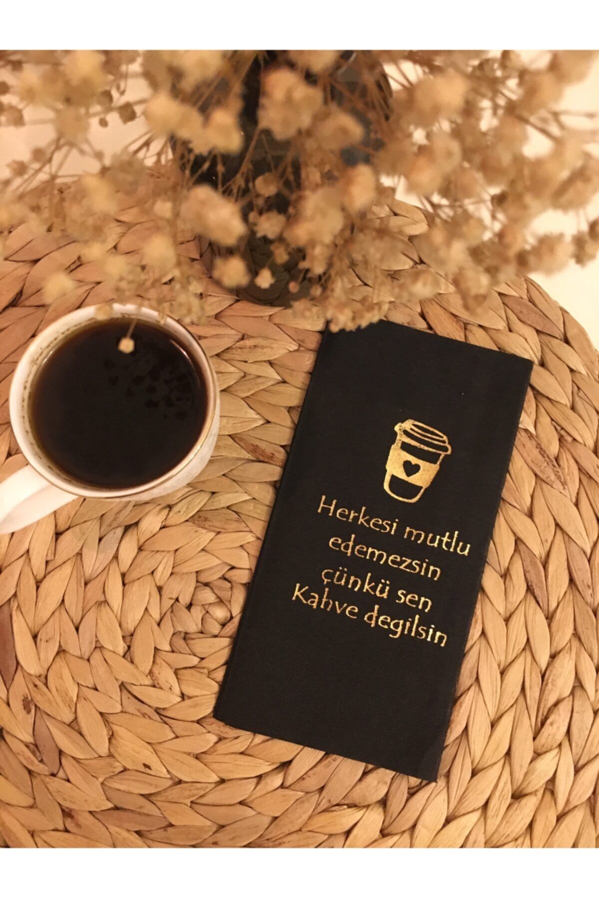 busrasdesign Yaldızlı Gold Baskılı Siyah Sunum Peçetesi 20li