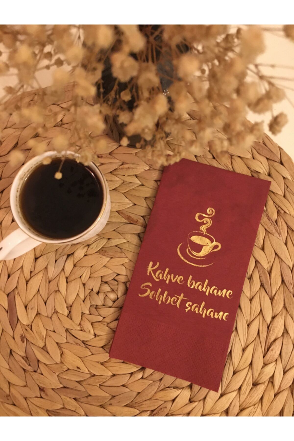 busrasdesign Yaldızlı Gold Baskılı Bordo Sunum Peçetesi 20li