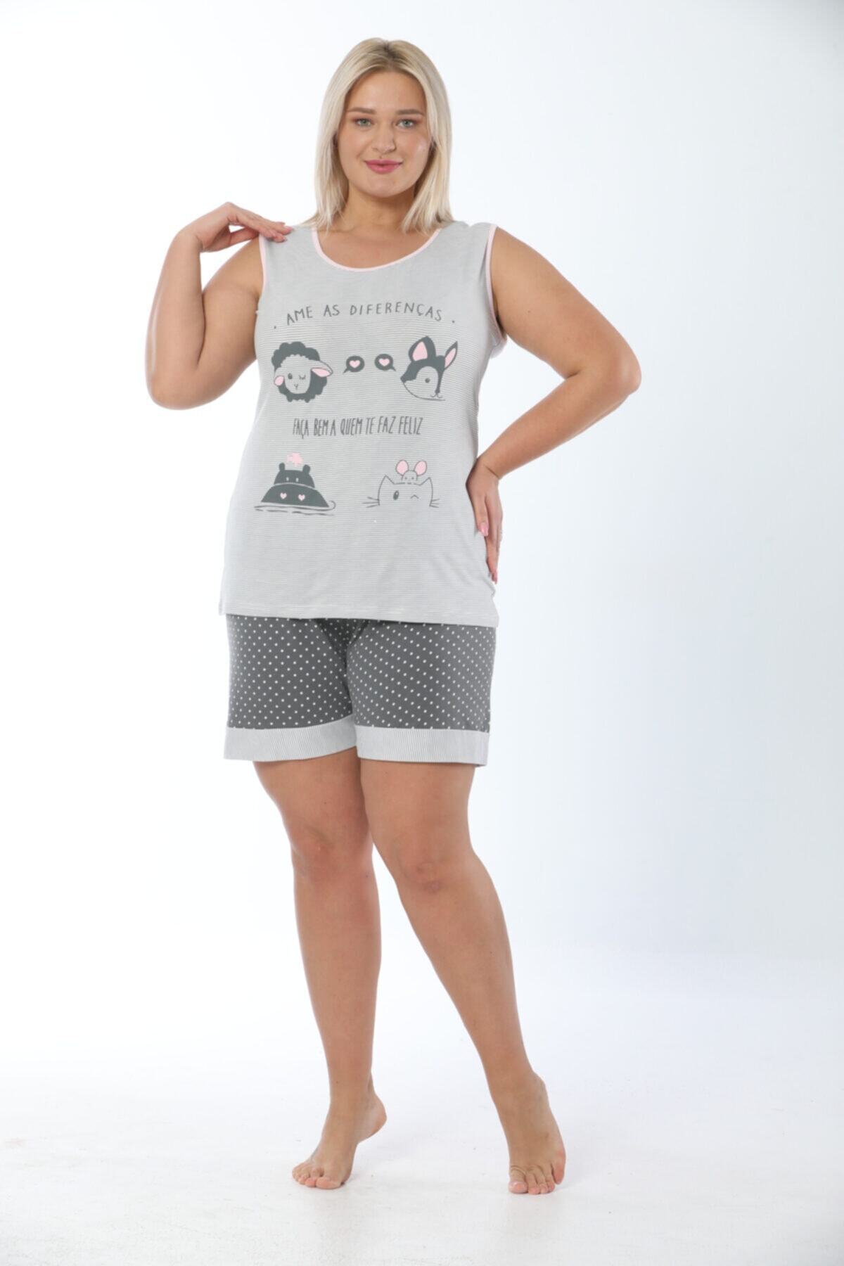 Violet Secret Kadın Büyük Beden Atlet Askılı Şortlu Pijama Takım 14305