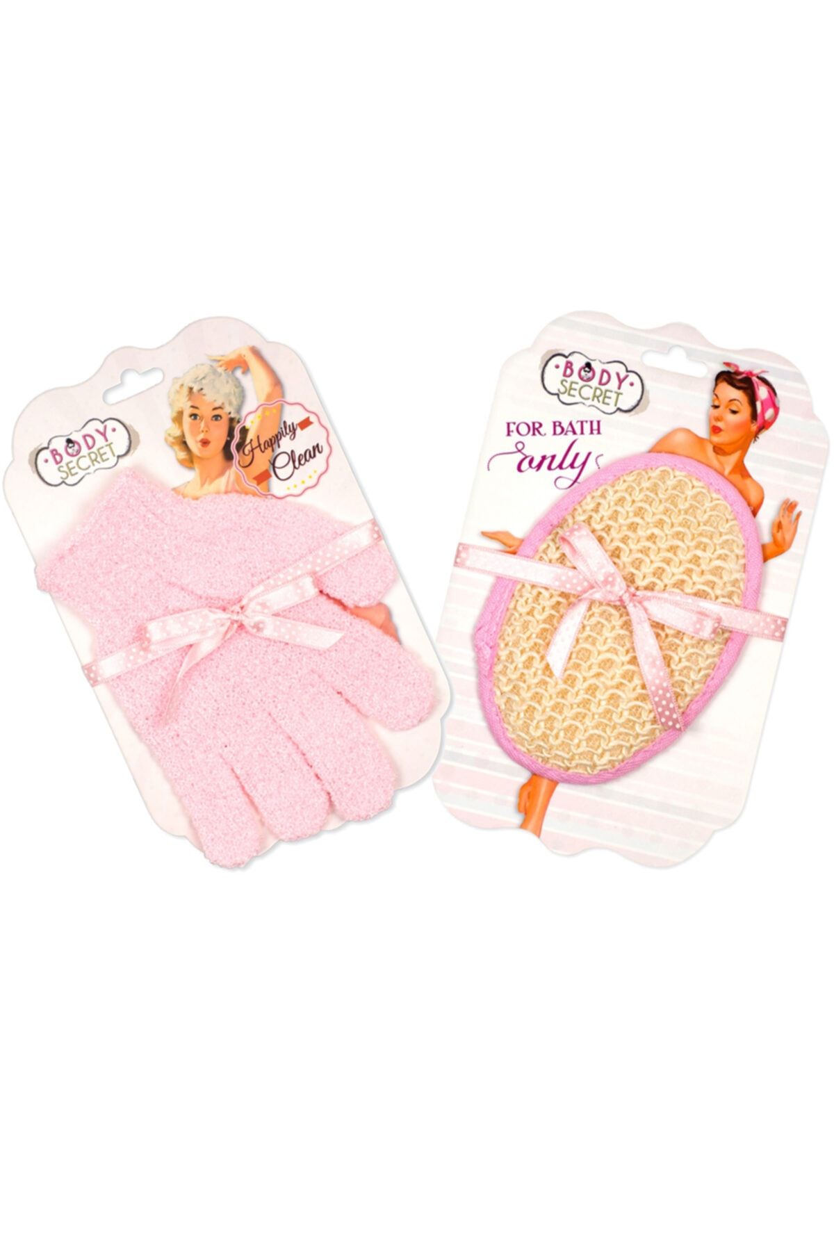 Bodysecret Vücut Peeling Eldiveni + Oval Banyo Süngeri Pembe Set