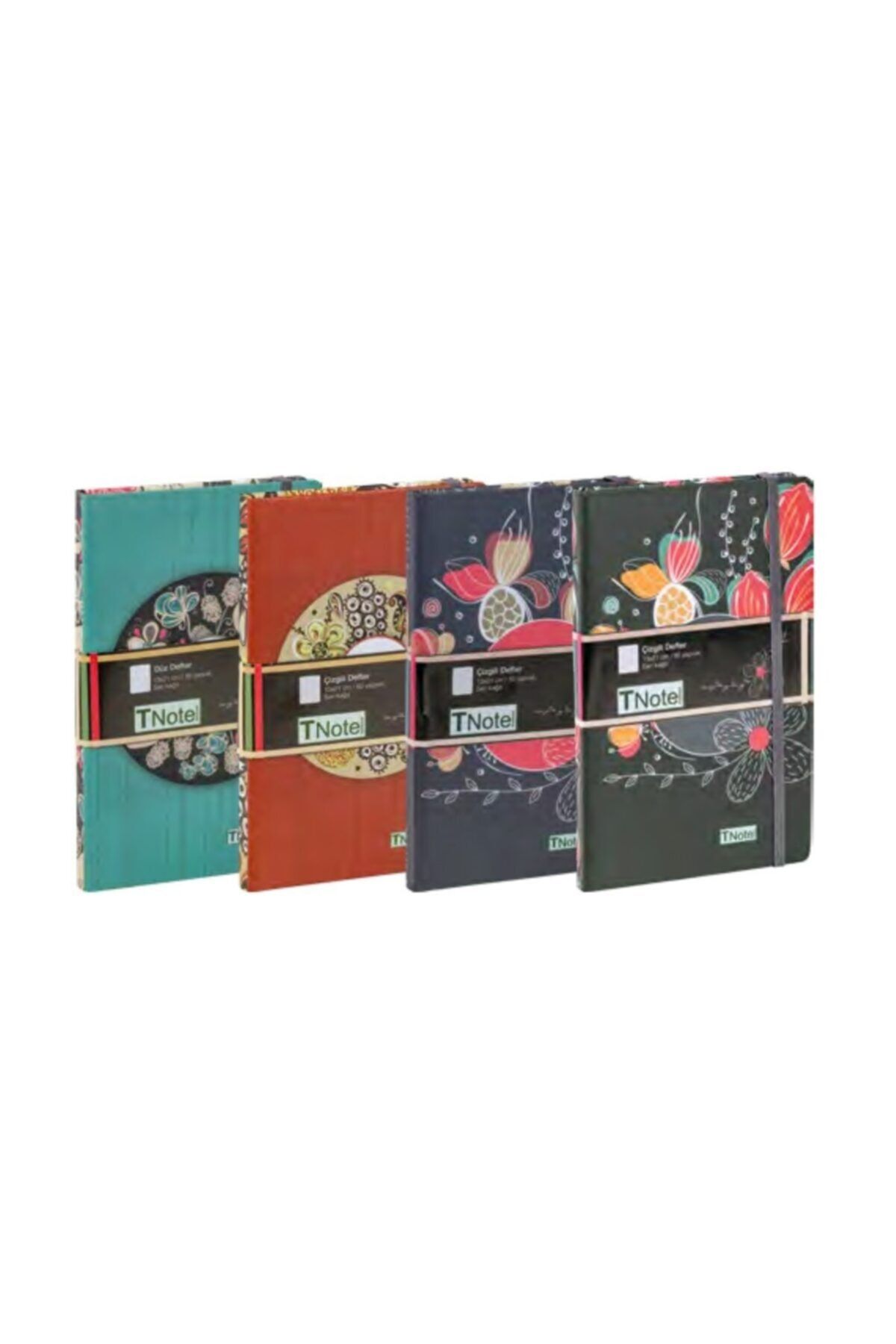 Yerli Tnote Ciltli Sert Kapak Defter (Kağıt Kaplı) 9x13 Cm 80 Sarı Sayfa Lastikli Kareli 91303