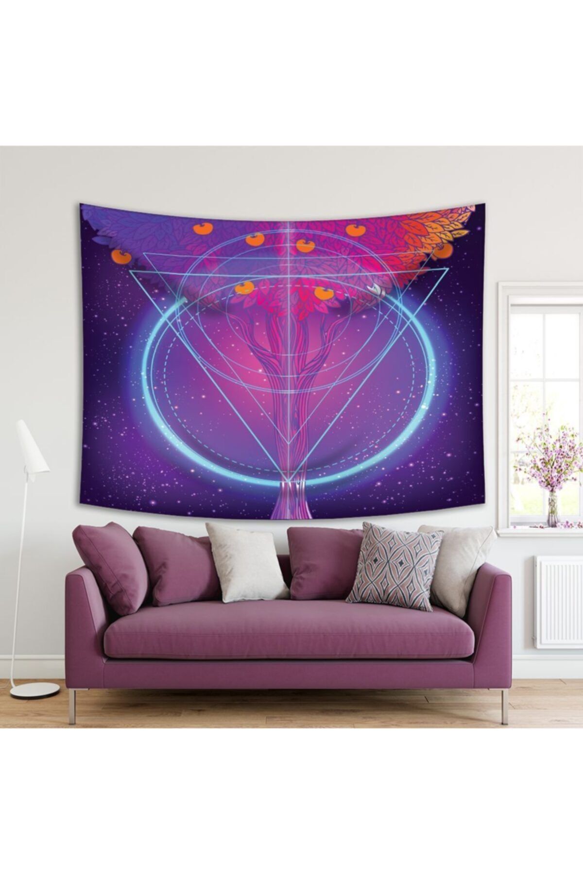 Henge Home Baskılı Duvar Örtüsü Astronoloji Geometrik Ağaç Desenli Mor