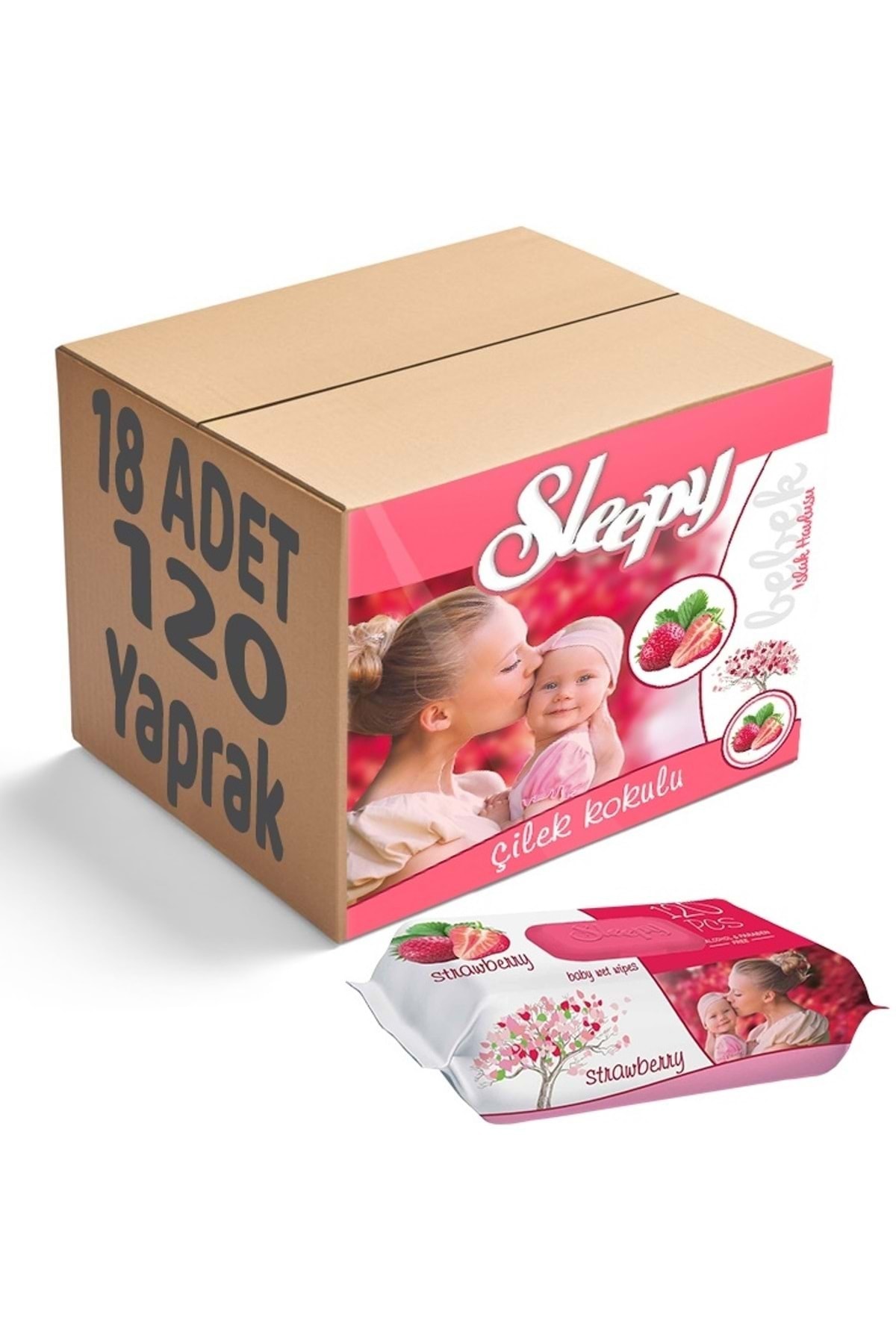 Sleepy Islak Havlu Mendil 120 Yaprak Çilek (18 Li Set) Plastik Kapaklı 2160 Yaprak