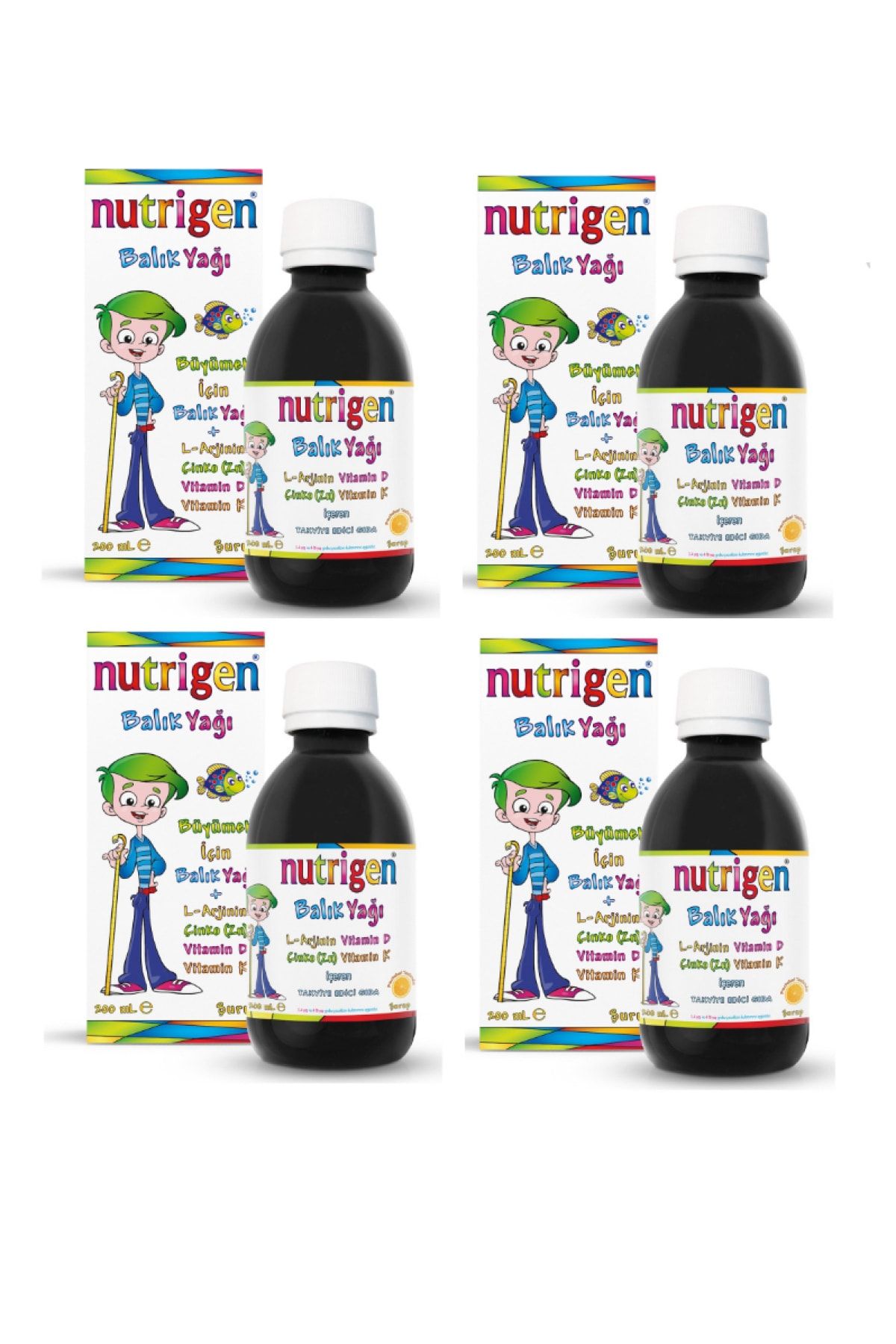 Nutrigen L-arjinin, Çinko, Vitamin D Ve Vitamin K Içeren Balık Yağı Şurubu 200 ml X4 Adet